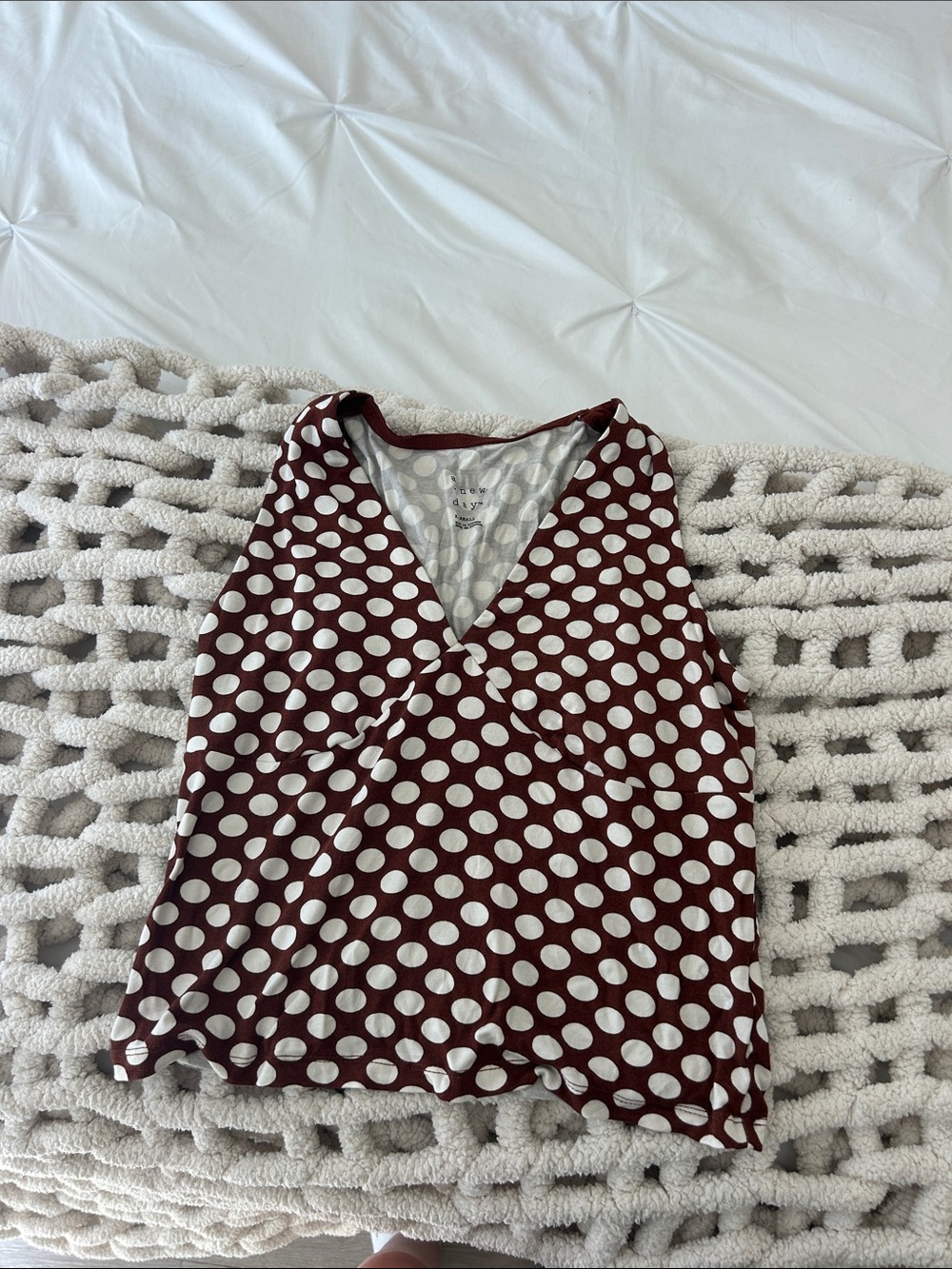 Target Womens Burgundy and White Polka Dot Sleeveless Top
